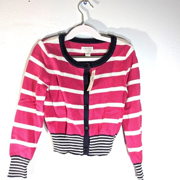 The Children's Place Girls Knit Sweater PINK Black White Striped Cardiga… - Picture 2 of 4